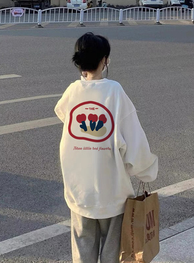 速发加绒sr白色圆领卫衣秋冬ove厚加ize美式设计感大码ch温柔上衣