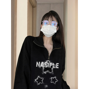 外套女秋Polo领潮ins冷淡系独特别致上衣 大码 美式 hiphop卫衣薄款