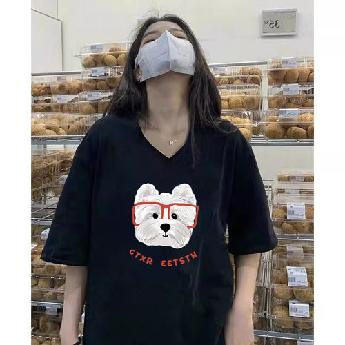 大码超火美式卡通风黑色短袖T恤