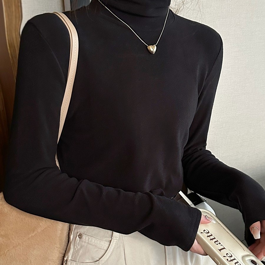 法式高领德绒长袖打底衫女士冬