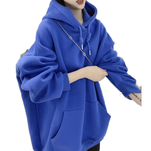 纯色连帽卫衣女oversize大码秋冬加绒ins潮加厚保暖新款美式外套
