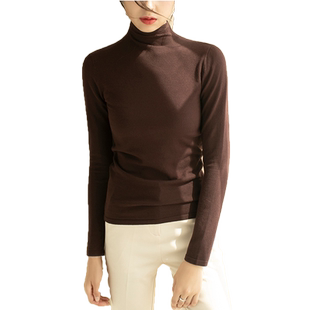 双面德绒半高领打底衫女秋冬内搭米色洋气韩版加绒磨毛长袖T恤ins