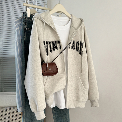 秋冬加绒卫衣开衫女韩系慵懒风潮