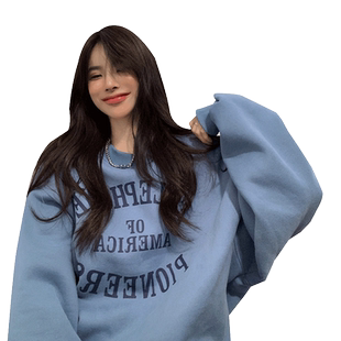 大码街头小众卫衣大码女2021年新款春秋薄款vintage美式复古上衣