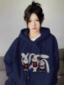 美式 潮牌卫衣女大码 bf风宽松加绒上衣ins潮秋冬情侣复古连帽外套