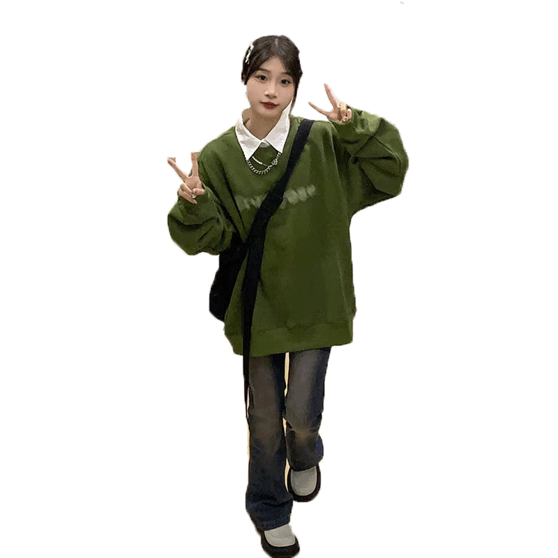 ins加绒加厚无帽卫衣vintage网红