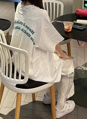 白色t恤女高街欧美ins潮牌短袖大码2022新款bf风韩版纯棉上衣夏季