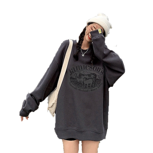 小众设计感chic卫衣女hiphop潮ins大码加绒无帽外套秋冬情侣上衣