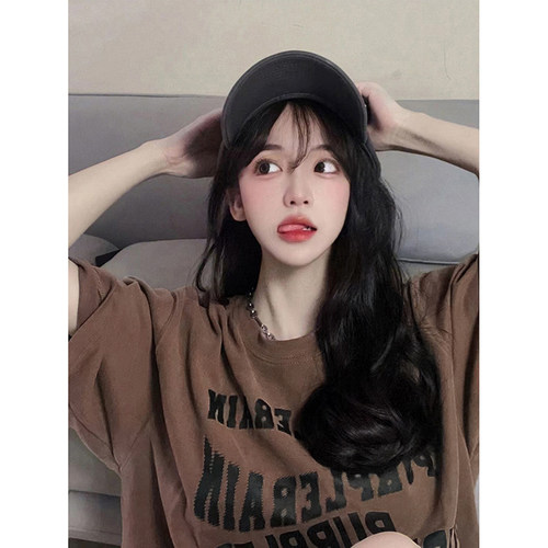 港味chic复古咖色t恤女ins潮遮肚