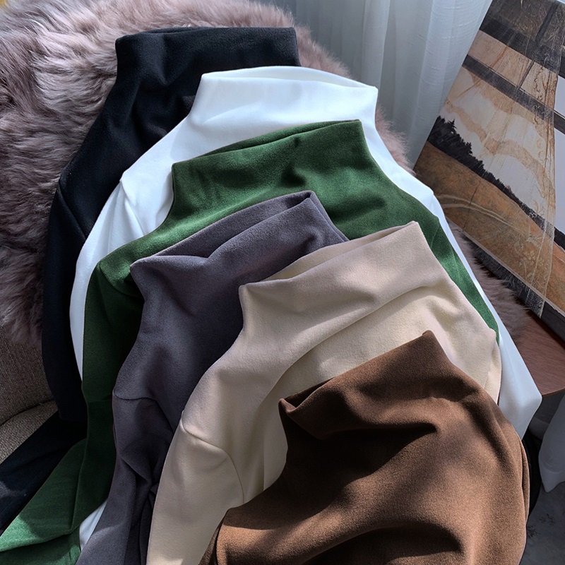 德绒加厚磨毛打底衫半高领长袖