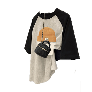 夏季oversize大码女装T恤插肩袖慵懒风短袖ins潮胖mm遮肚显瘦上衣