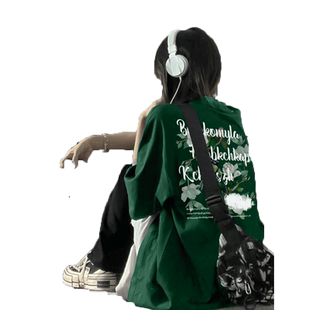 美式hiphop高街T恤女夏宽松大码慵懒风纯棉短袖ins潮牌情侣装上衣