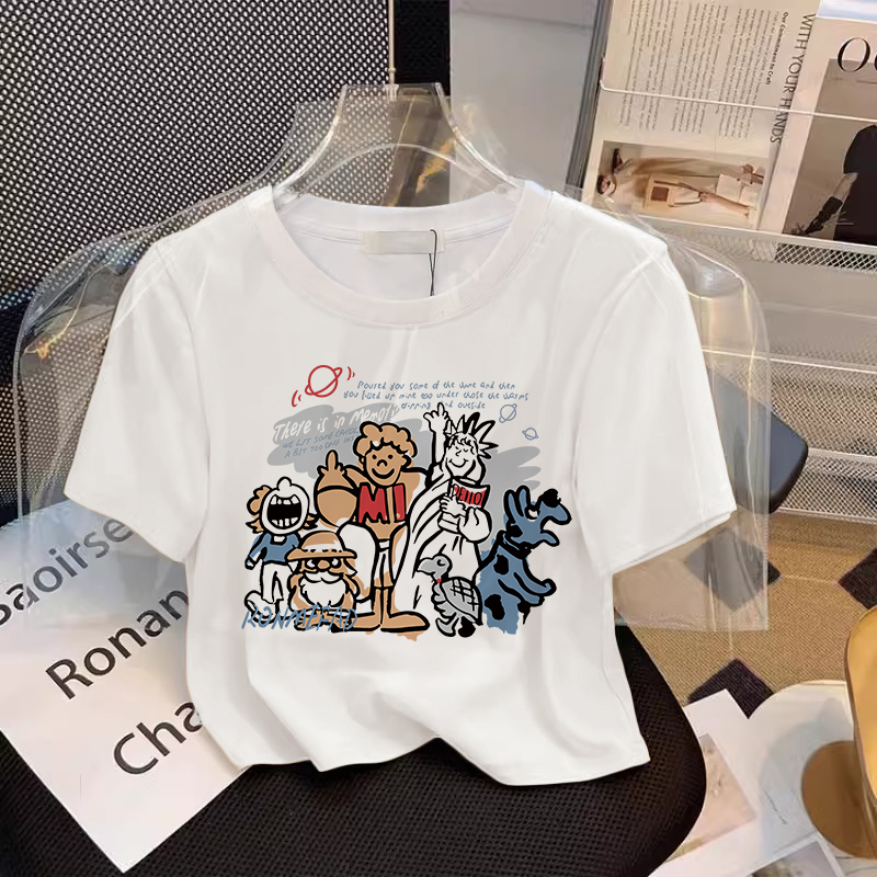 正肩短款t恤甜辣穿搭韩系短袖