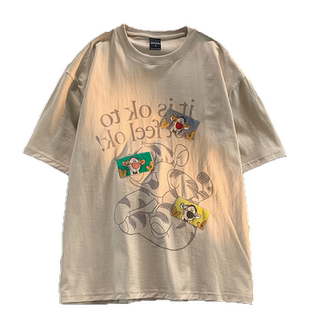 胖mm大码美式t恤女oversize复古卡通情侣短袖ins潮纯棉圆领上衣夏