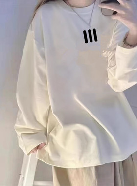 oversize大码美式穿搭长袖t恤女初秋减龄慵懒风上衣情侣打底衫bf