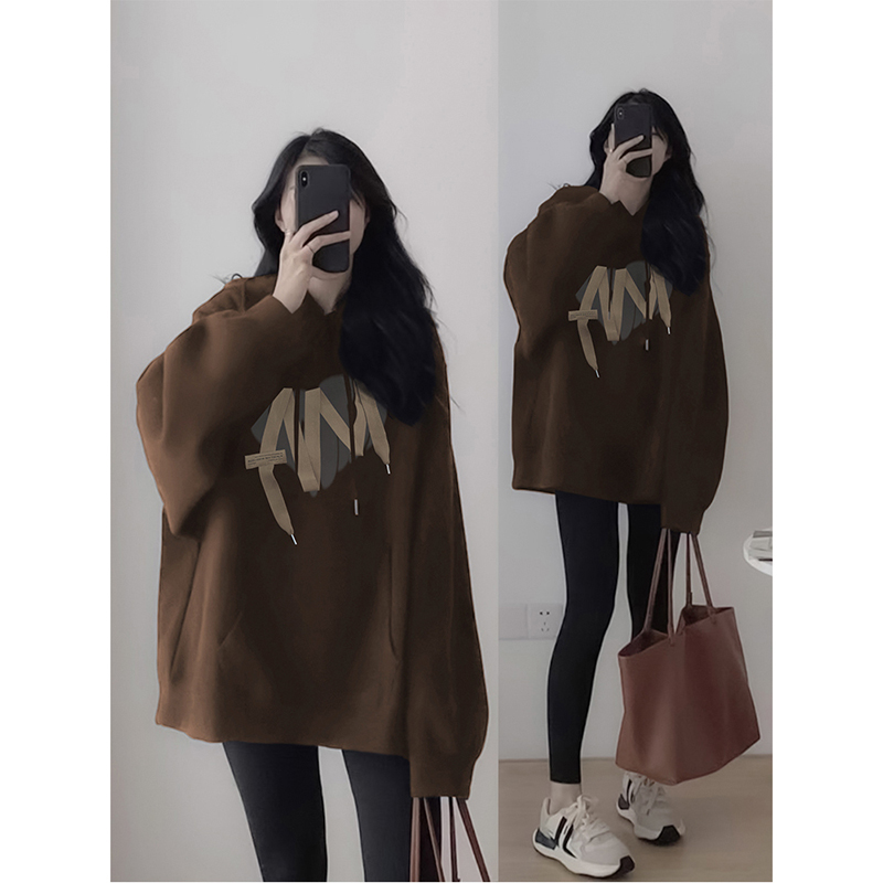 复古加绒加厚卫衣慵懒ins宽松