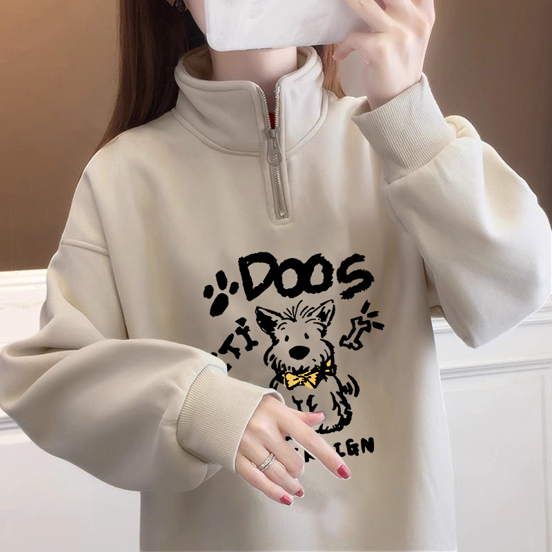 半高领拉链卫衣女hiphop美式学院风大码学生外套ins保暖秋冬上衣