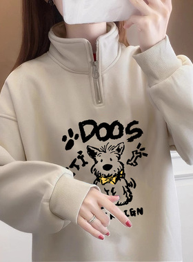 半高领拉链卫衣女hiphop美式学院风大码学生外套ins保暖秋冬上衣