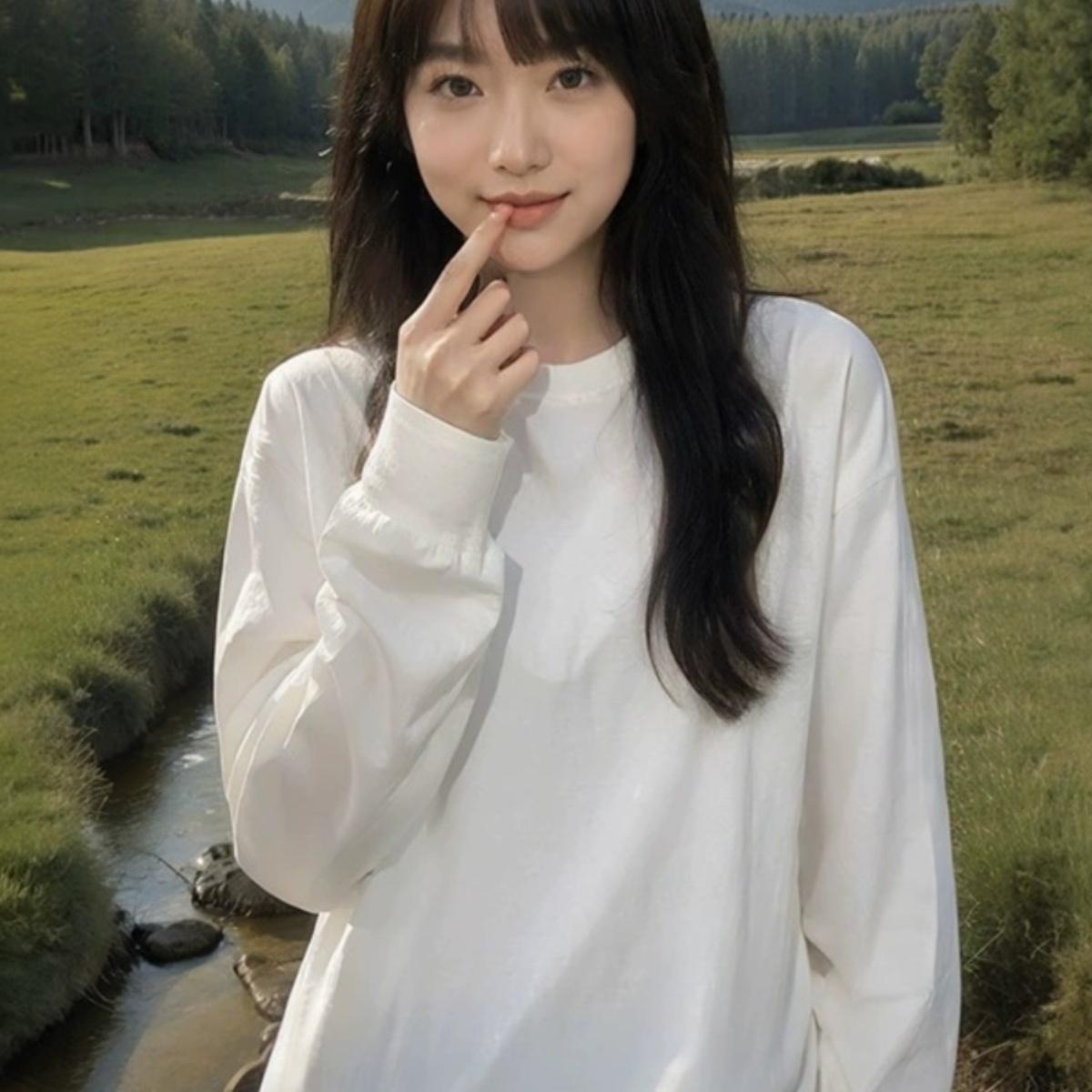 纯棉简约白色长袖t恤女秋打底衫