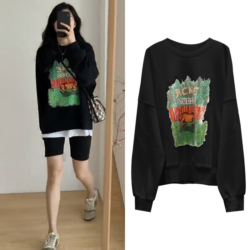 欧美高街hiphop情侣加绒卫衣女冬ins潮宽松大码黑色网红炸街上衣