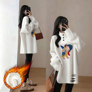 半高领加绒白色长袖t恤女厚打底衫炸街风内搭保暖配鲨鱼裤的上衣