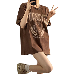 大码hiphop欧美复古短袖t恤女设计感小众夏宽松ins潮牌半袖上衣服