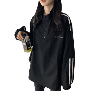 ulzzang卫衣女宽松韩版bf慵懒风圆领条纹春秋薄款超火cec外套港风