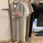 chic大码 灰色短袖 长裙休闲过膝t恤裙女夏韩版 胖mm遮肚显瘦连衣裙