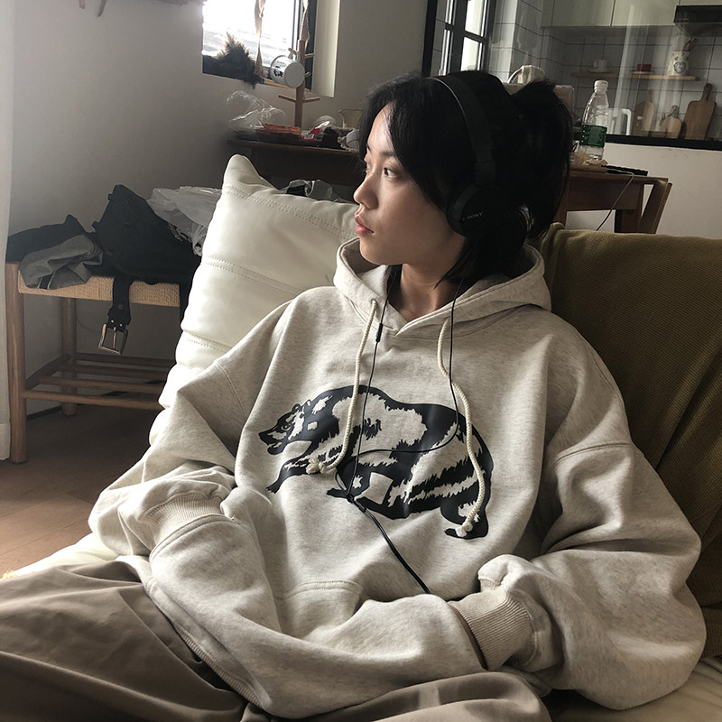 速发bf慵懒风oversize大计连帽卫衣春秋20长1新款设码感宽松2袖上