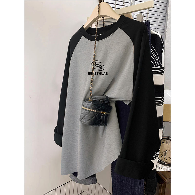 长袖韩系薄款情侣装插肩袖T恤