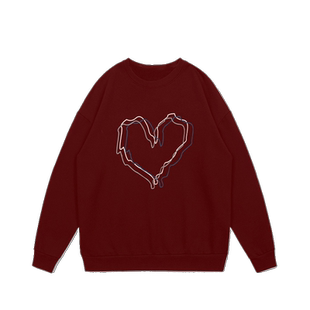 美式复古圆领卫衣vintage古着加绒外套ins潮冬季大码爱心情侣上衣