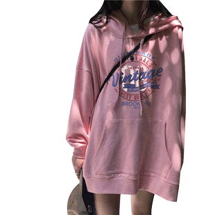国潮oversize卫衣女秋冬加绒加厚宽松ins连帽外套hiphop复古帽衫