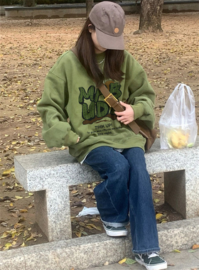 超火cec绿色薄款卫衣女大码休闲显瘦宽松外套ins潮牌复古减龄上衣