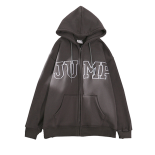 大码加绒hiphop潮牌连帽开衫卫衣女嘻哈ins情侣秋冬宽松外套上衣