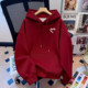 欧货大款 美式 连帽红色加绒超厚实chic别致卫衣加厚女外套慵懒风潮