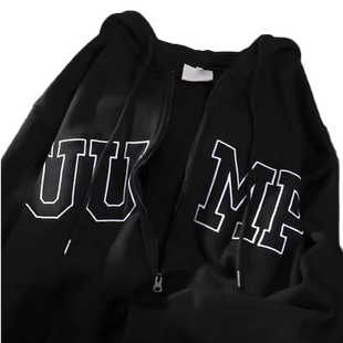 韩风chic上衣秋大码宽松薄款连帽卫衣女ins潮牌复古小众开衫外套