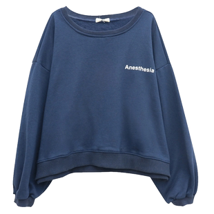 日系蓝色ulzzang卫衣女春秋新款宽松原宿风长袖学生oversize上衣