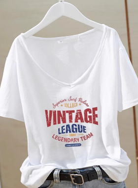 超火cec白色短袖t恤女正肩大码超好看独特欧货减龄v领上衣ins潮牌