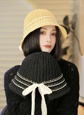 夏季镂空针织防晒遮阳帽子女2025新款素颜渔夫帽显脸小透气水桶帽