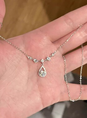 钛钢不掉色鱼人泪镀银项链女镶钻超闪轻奢小众精致时尚锁骨链颈链