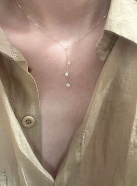 三滴晨露微镶锆石项链女超闪简约精致长款吊坠锁骨链送女友礼物