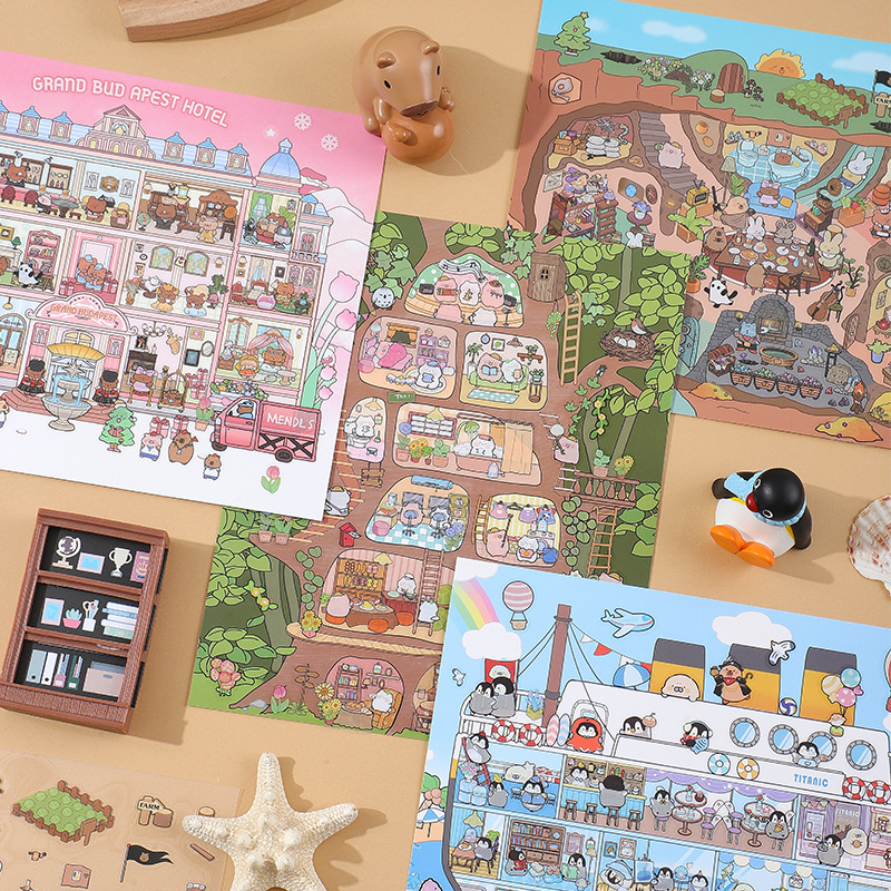 奇妙世界系列造景贴纸pet造景贴纸 3D立体卡通DIY手账场景贴画