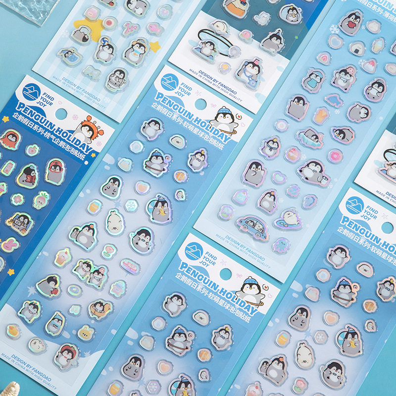 企鹅假日系列泡泡防水模切贴纸 卡通可爱动物diy手账装饰素材贴画