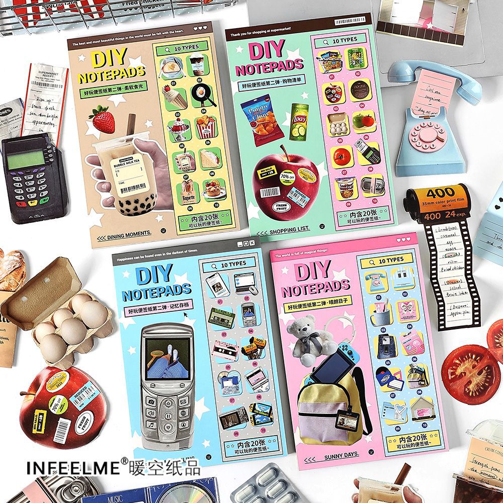 好玩便签纸第二弹系列素材本20张入 可爱美食手帐diy装饰打底背景