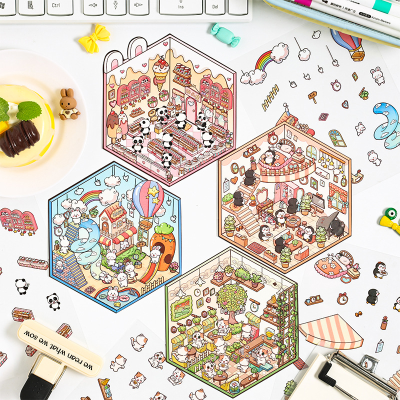 小鱼家 梦中小屋系列3d造景贴纸合集立体小屋微缩场景素材贴画