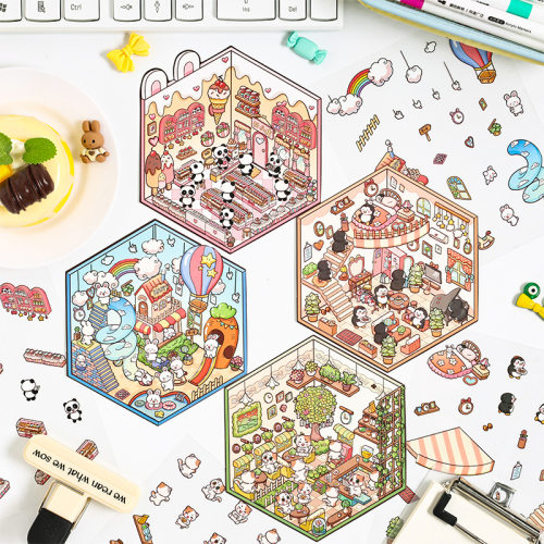 小鱼家 梦中小屋系列3d造景贴纸合集立体小屋微缩场景素材贴画