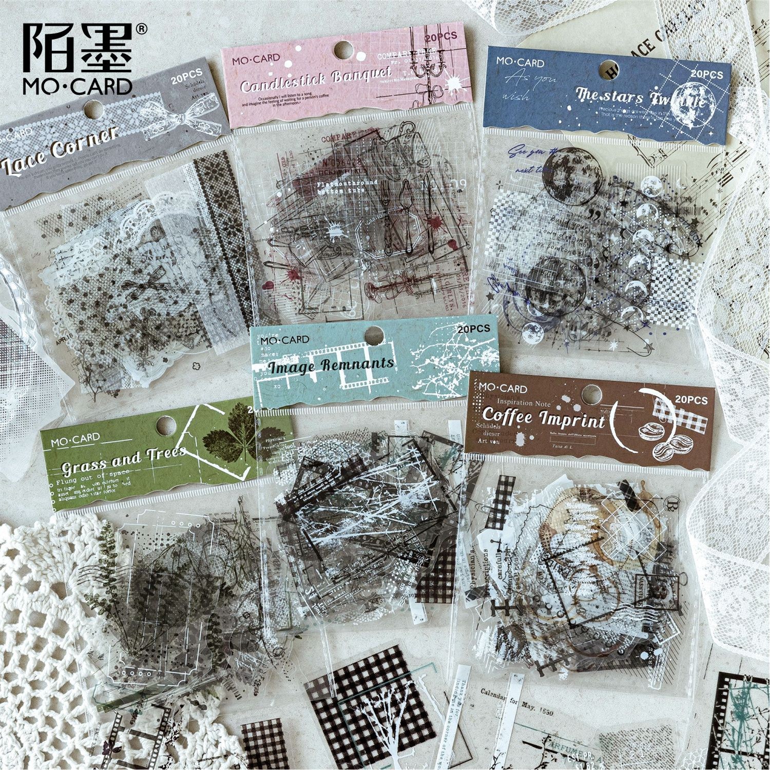 20张PET防水贴纸包-朦胧痕迹系列 原创轻复古手帐diy拼贴装饰贴画