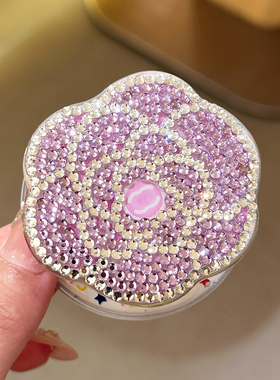 新款ins带钻轻奢紫色山茶花磁吸款气囊支架Magsafe强力吸附通用