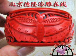 收藏升值款式结婚生日礼物纪念礼品雕漆老货手工雕刻宽面蝶恋手镯