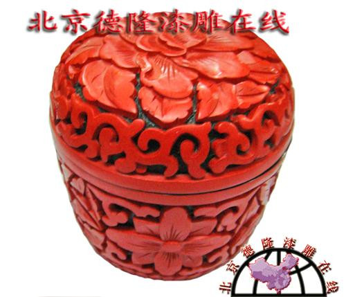 漆器摆件生日礼物结婚礼品雕漆收藏升值手工雕刻老货牡丹花茶叶盒